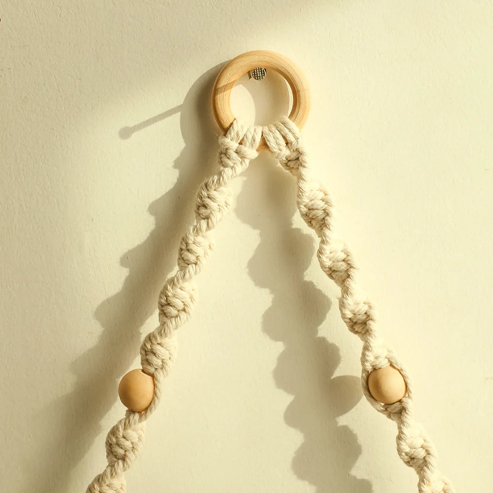 Handmade woven tassel wooden bead flowerpot shelf simple homestay living room home wall pendant Zpaxo
