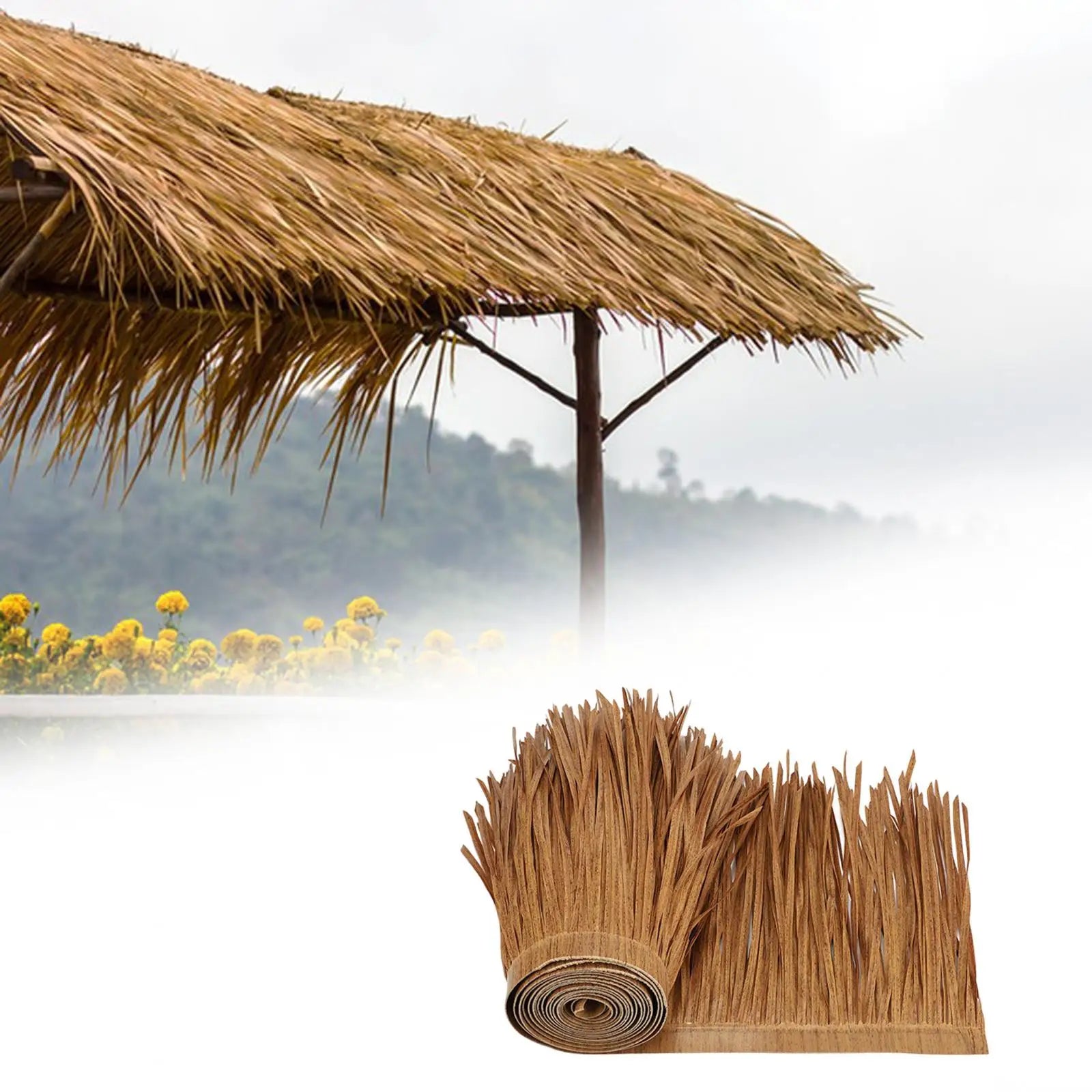 Grass Artificial Thatch Roofing for Outdoor Garden Patio Umbrella Cover 1mx50cm Straw Roof Thatch Simulation Panel Palm Thatch Zpaxo