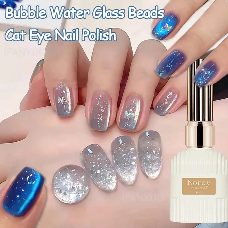 2026 New Sparkling Crystal Cat Eye Gel Nail Polish Summer Bubble Water Glass Bead Effect UV Gel DIY Nail Art Salon Manicure 15ml Zpaxo