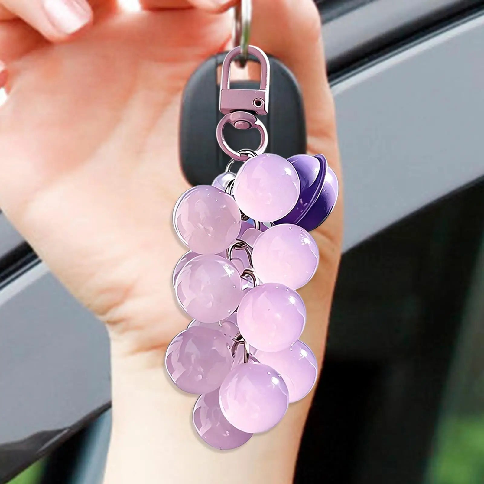 Grape Keychain UV Detector Changing Beads Cute Purse Charm Car Key