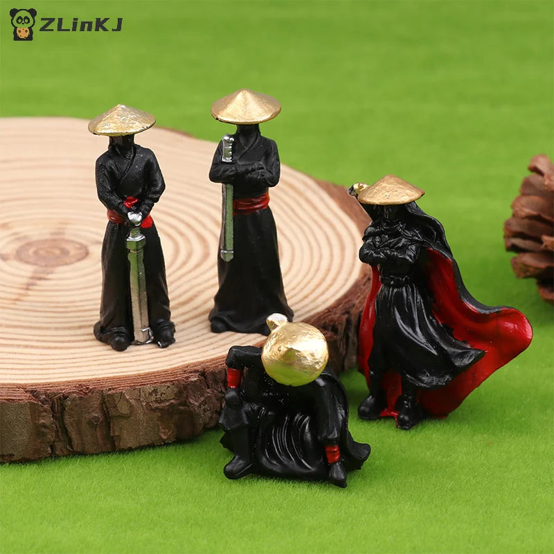 ▶4Pcs/set Resin Mini Figures Model Ancient Japanese Chinese Ninja Samurai Warrior Modeling Cool Miniature Car Decoration Gifts Zpaxo