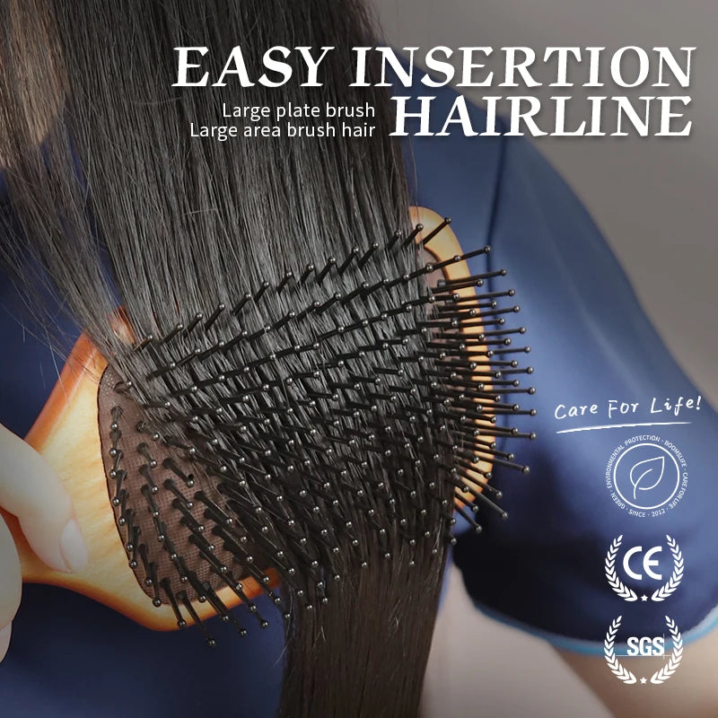 Square Paddle Detangling Hair Brush Women Head Scalp Massage Brush Wide Tooth Comb for Hair Big Air Cushion Maple Wood HairBrush Zpaxo