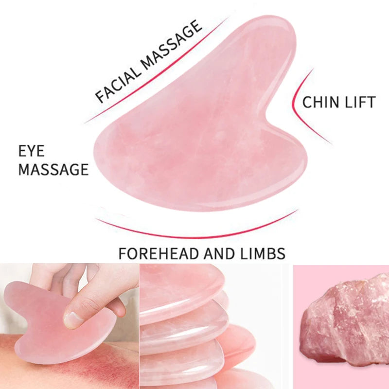 Guasha Stone Massage Face Lift Tools Natural Rose Quartz Gouache