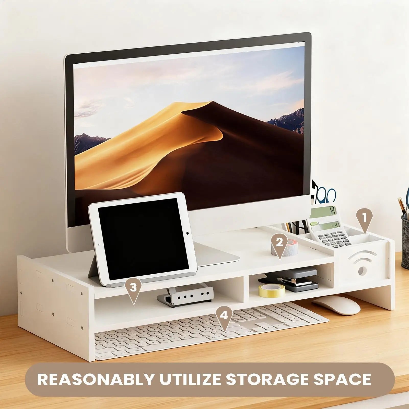 Monitor Stand Desk 2 Tier Ergonomic Shelf Height Riser Storage