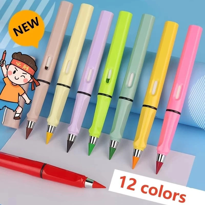 12-Color Eternal Inkless Pencils – Kids Art Sketch & Writing Set