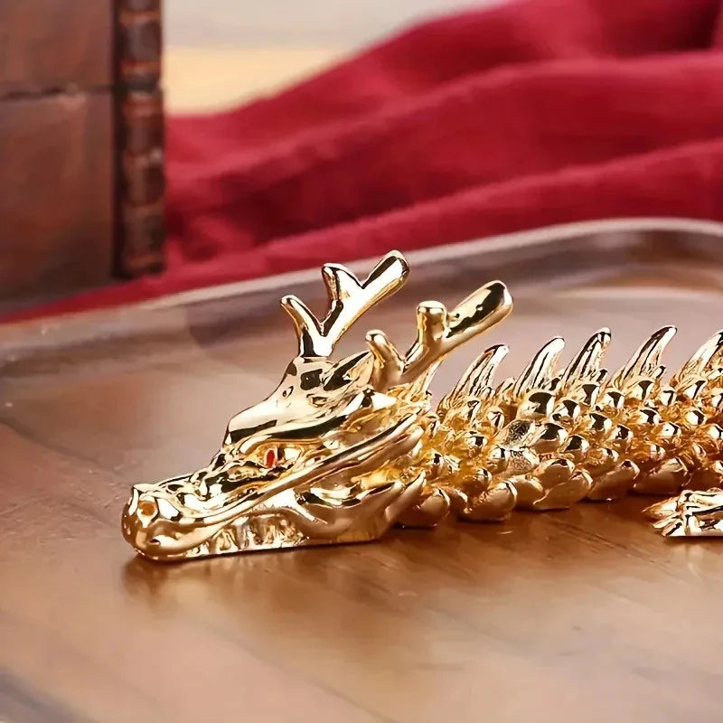 3D Alloy Golden Dragon Statue Articulated Figurine Home Desktop