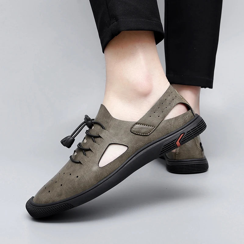 Summer Men Sandals Leather Mens Casual Shoes Outdoor Beach Roman Zpaxo