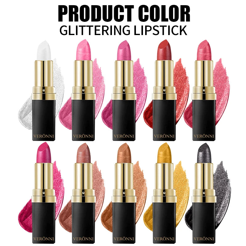 Diamond Shimmer Lipstick Lip Gloss Pigmented Long Lasting 10 Colors Zpaxo