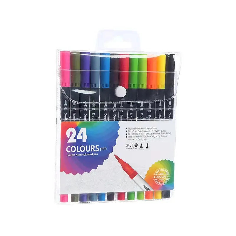 Vibrant Double-Ended Watercolor Markers – Art Set for Drawing & Crafts, Durable Plastic Bodies, Christmas Gift Zpaxo 24 colors no bag