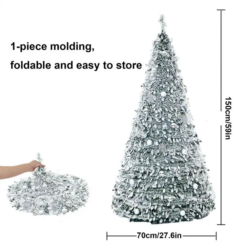 1 8m Pop-up Christmas Tree Foldable Tinsel Flocking Decoration Snow