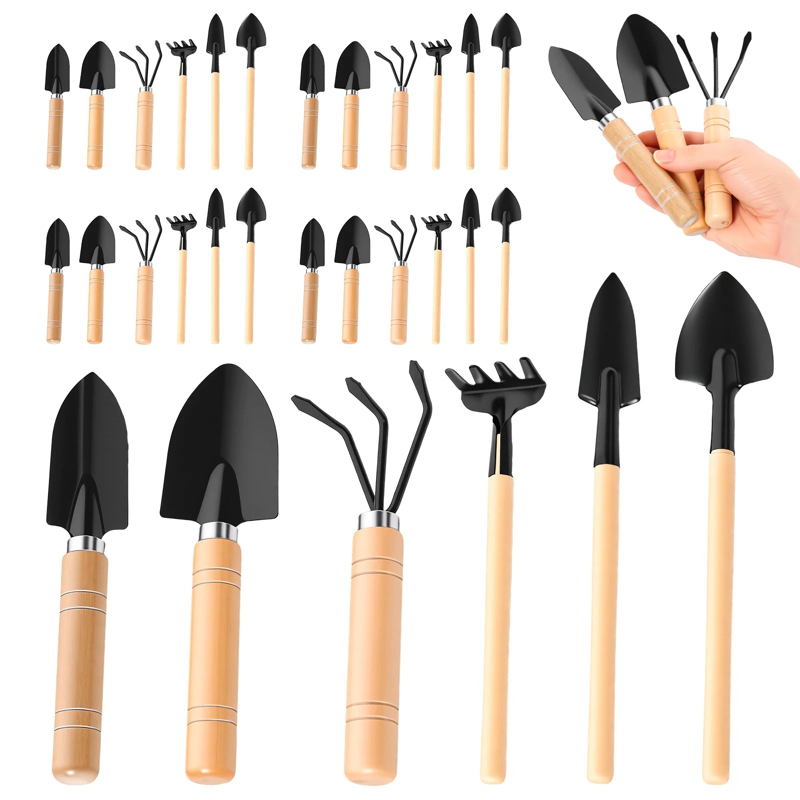 Mini Gardening Tool Set Wood Handle Iron Shovel Rake Trowel For Succulent Bonsai Precision Planter Pot 10 Packs Bulk Supply Zpaxo 10 sets B