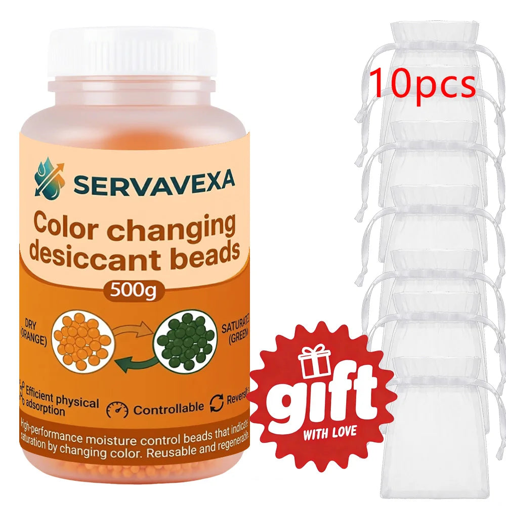 300g Indicating Silica Gel Beads Color-Changing Desiccant Moisture Absorber Reusable Dehumidifier with 5 Free Gift Bags Zpaxo Orange 18OZ