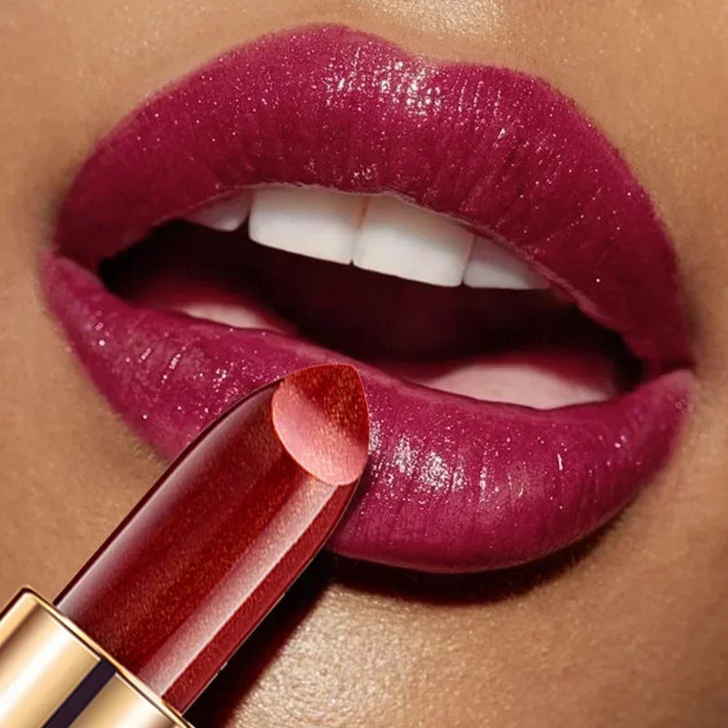 Black Tube Gold Shiny Lipstick Waterproof Long Lasting Moisturizing