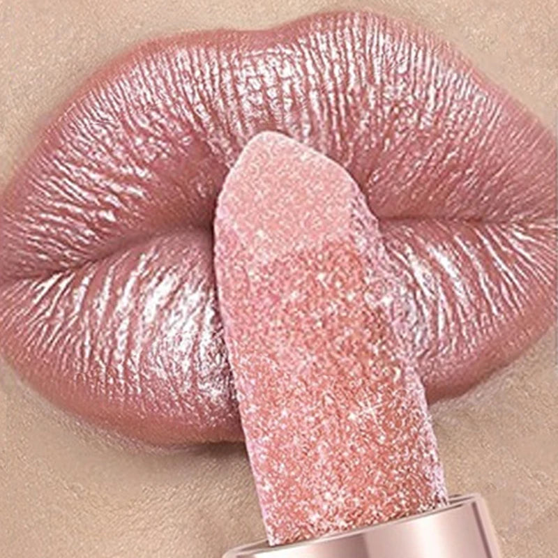 12 Colors Diamond Pearlescent Lipstick Glitter Shiny Metallic Lipstick Long Lasting Lip Tint Non-stick Cup Red Sexy Lips Makeup Zpaxo
