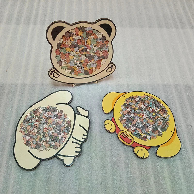 Dog Bear Shaped Puzzle With Animal Shards Wooden Jigsaw Puzzle Unique Irregular Animal Decorations Collectible Gift Challenging Zpaxo
