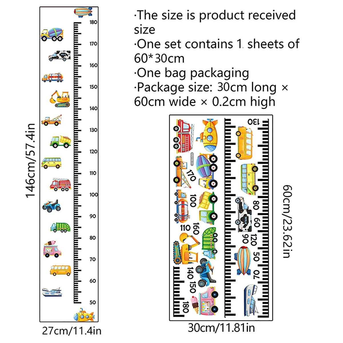 Cartoon Car Height Measurement Wall Stickers for Waterproof Removable PVC Kids Room Kindergarten Home Decoration Zpaxo 27x146cm
