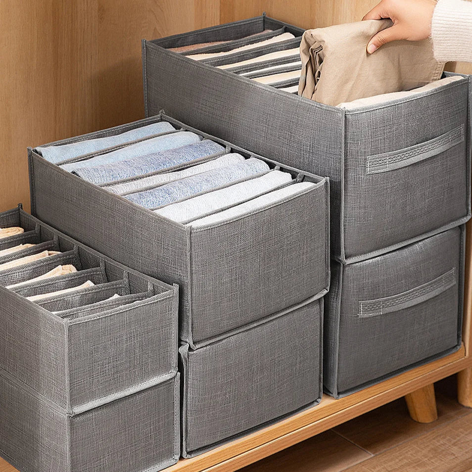 Clothes Organizer Box – Wardrobe Storage for Jeans & Underwear Wardrobe Storage Box Zpaxo dark gray-3pcs