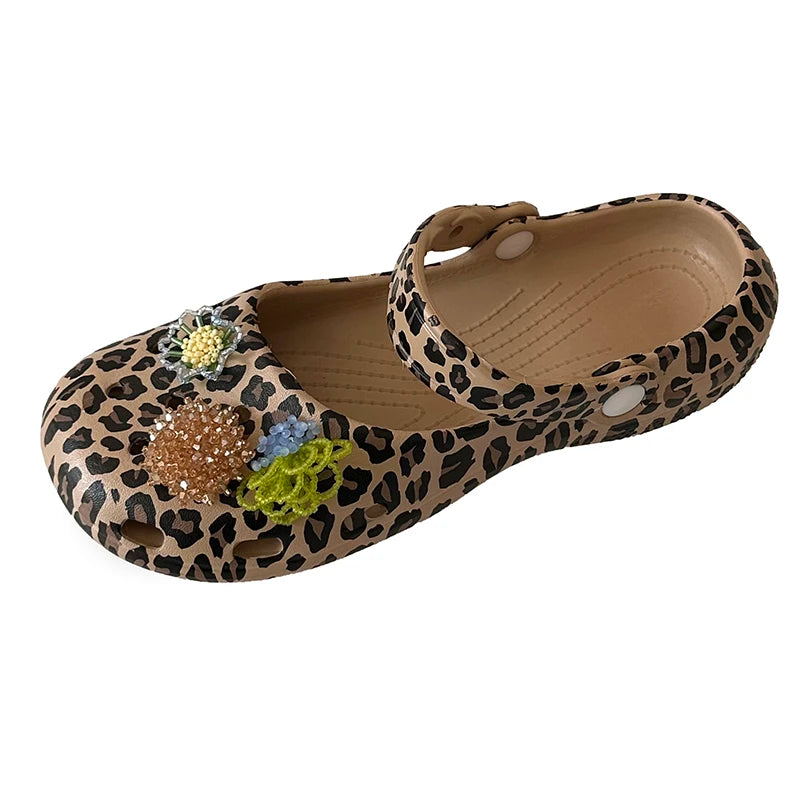 Summer Women's Slippers Luxurious Pearl Metal Flower Sparkling