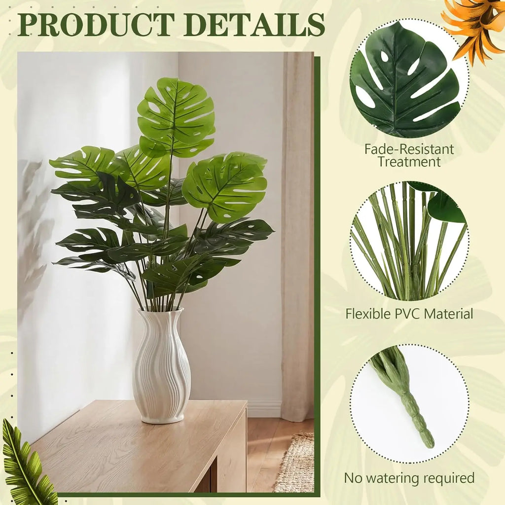 Large UV Resistant Artificial Monstera Leaves | Tropical Faux Greenery