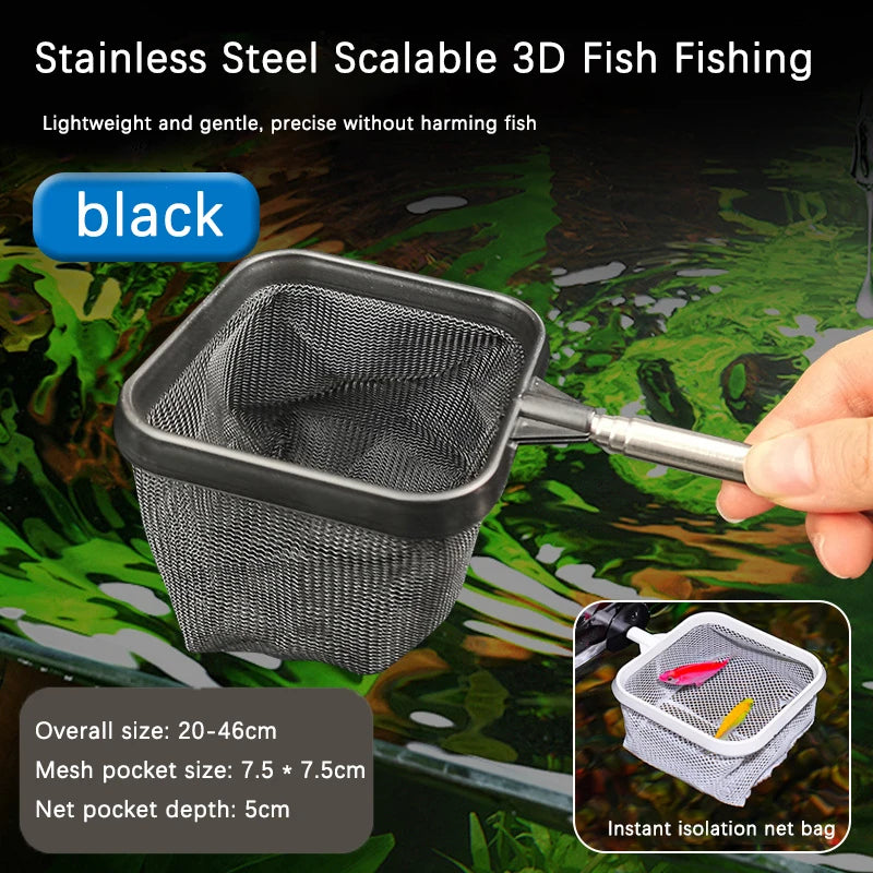 Fising Net Fish Tank Accessories Stainless Steel Telescopic Hand Aquarium For Catching Fish Shhrimp Tank Clean Accessories Zpaxo Black