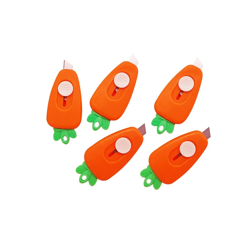 Cute Carrot Cartoon Portable Cutter Mini Utility Cutter Retractable Letter Opener Paper Cutting Tools School Office Stationeries Zpaxo 5PCS