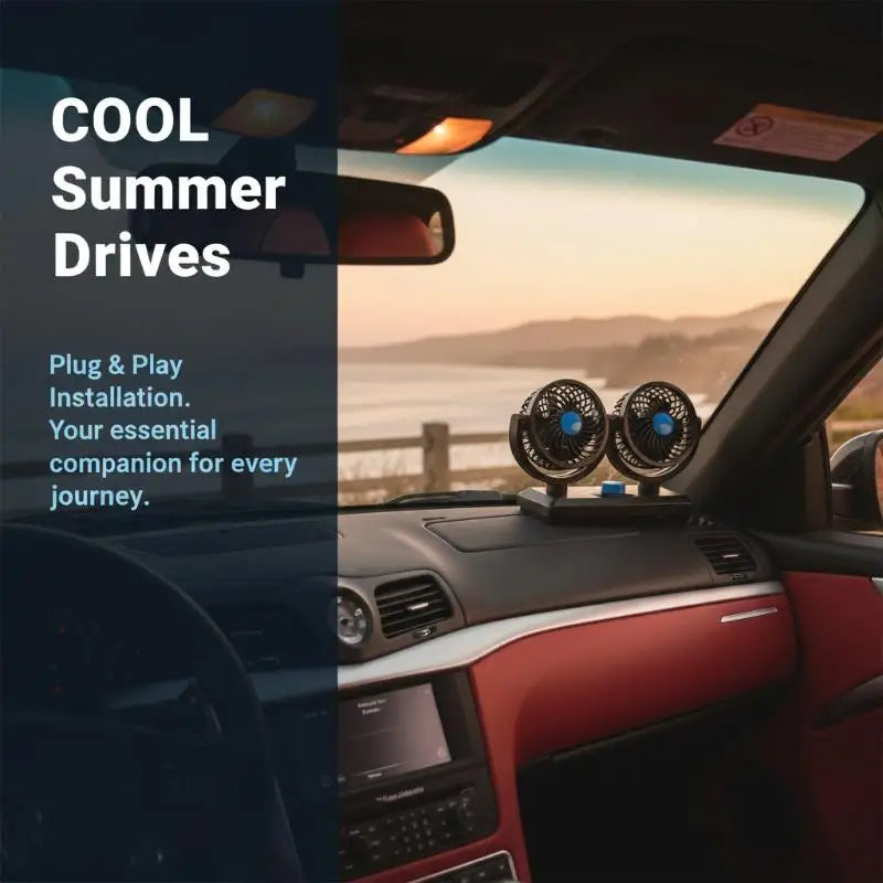 Dual Fan 360° Rotation 12V Cooling Fan – Car, Truck, RV & Desk
