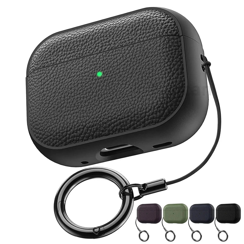 Case For Air Pods 4 3 2 1 Shell PU Leather Grain Case With Keyring Hook Wireless Headphones Accessoris For AirPods Pro 1 2 Cover Zpaxo