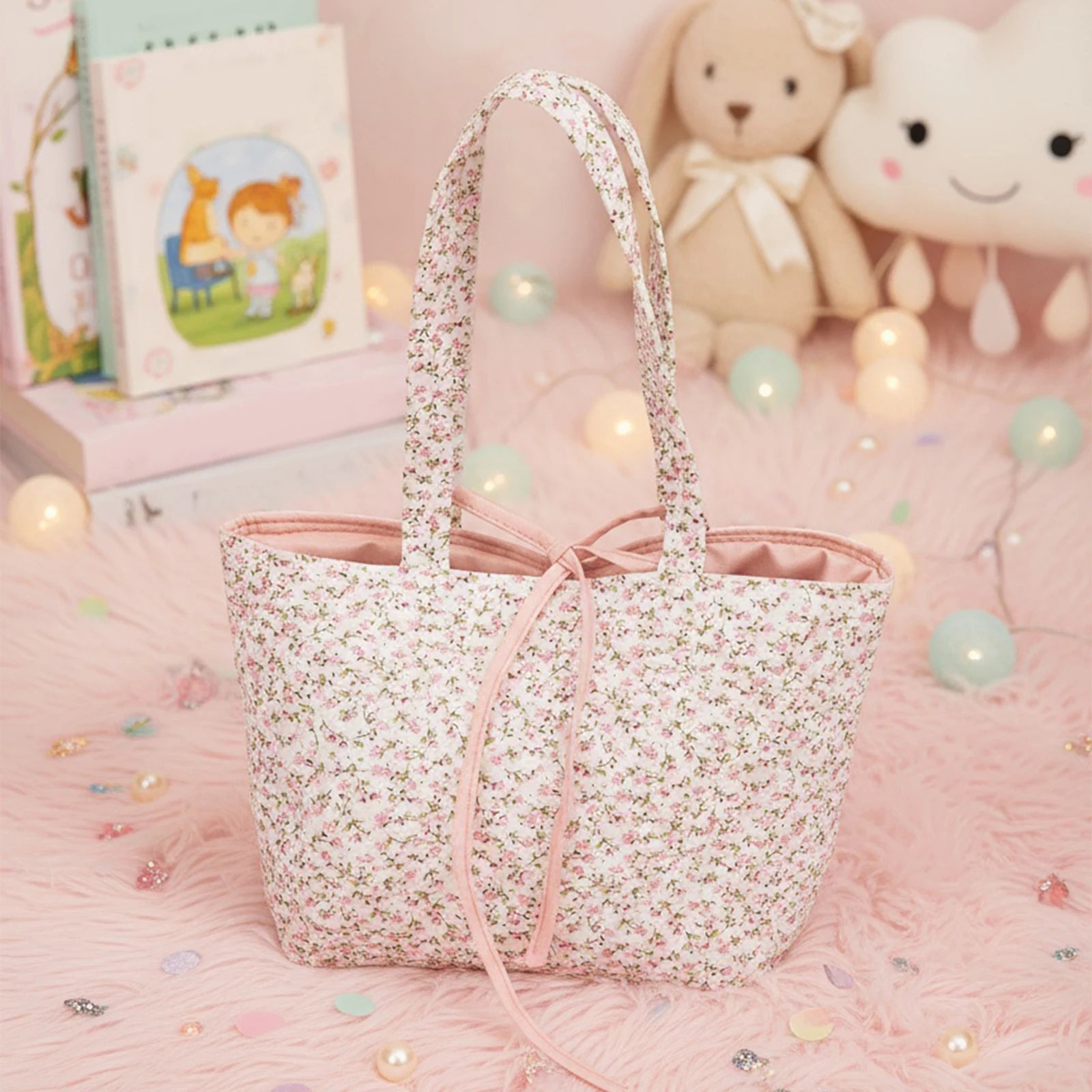 Floral Quilted Cotton Shoulder Bag Fashion Tote Bow Underarm Women Zpaxo Pink