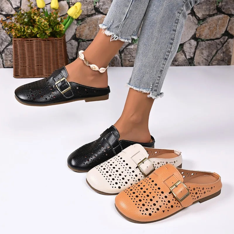 Summer Flat Women's Slippers Retro Breathable Hollow Outdoor Non-slip Zpaxo