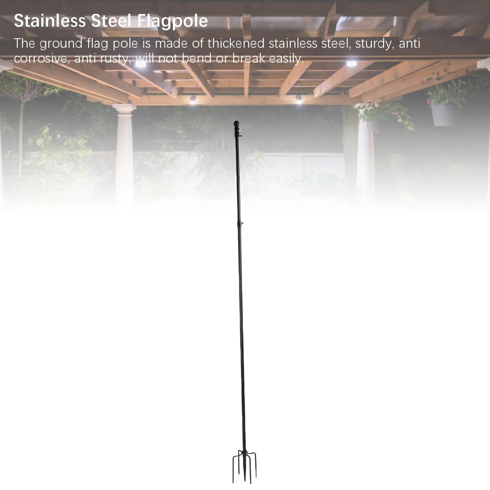 10 FT Ground Garden Flag Pole Thickened Stainless Steel Flagpole Outdoor Flag Pole Tool with 5 Prong Base for Yard Garden Zpaxo