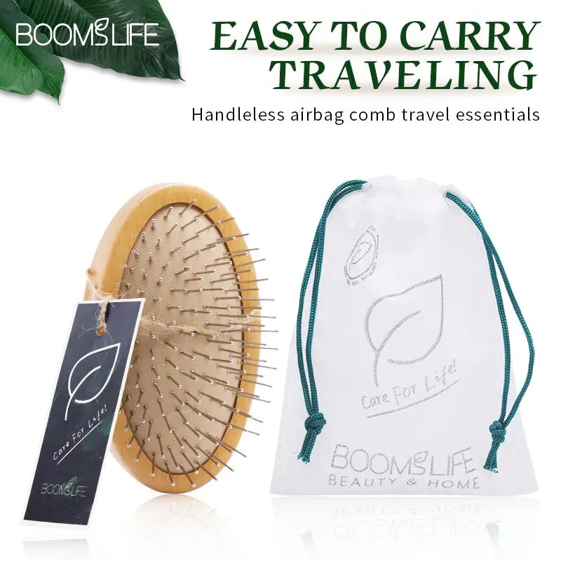 BOOMSLIFE Custom Name Head Massage Steel Hair Brush Mini Pocket Scalp Wood HairBrush with Steel Needle Airbag Wide Tooth Comb Zpaxo