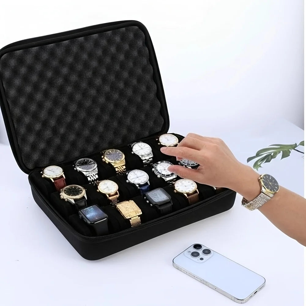 15 Slots Hard Watch Travel Case Portable Nylon Zipper Storage