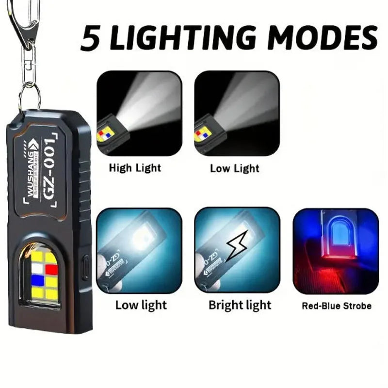 Mini COB LED Keychain Flashlight – USB-C Rechargeable, 5 Modes LED Keychain Flashlight Zpaxo