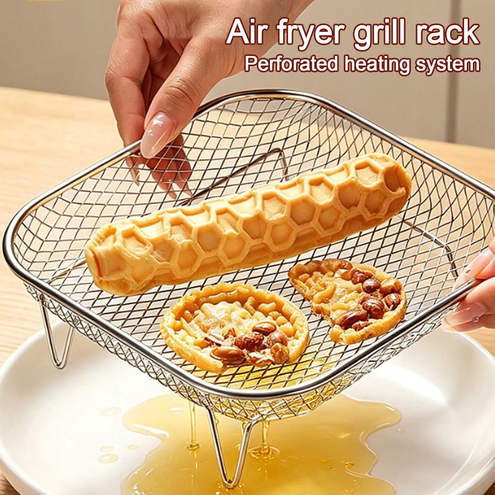 Stainless Steel Air Fryer Tray Food Grade Square Stackable Mesh