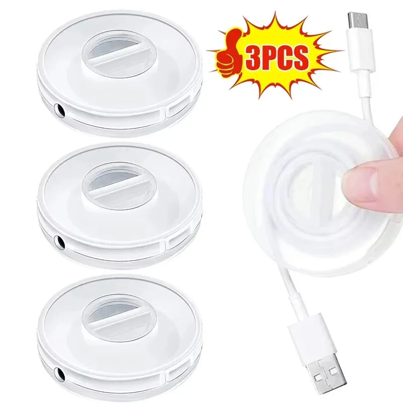 3pcs Rotatable Transparent Round Wire Winder Box Cable Management Retractable Cord Organizer Portable USB Charger Earphones Cord Zpaxo