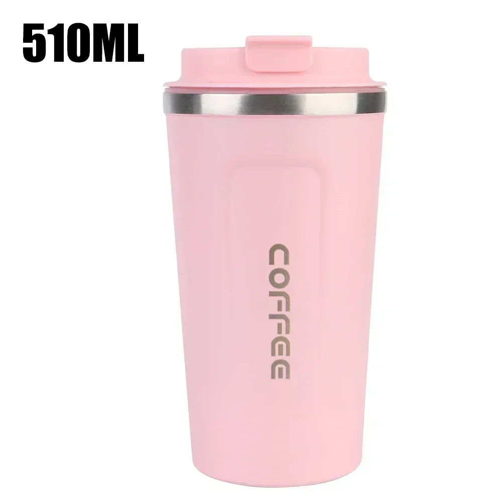 Leak-Proof Travel Thermos Mug 380/510ml – Double Wall Steel Travel Thermos Mug Zpaxo 510ML Pink as picture show