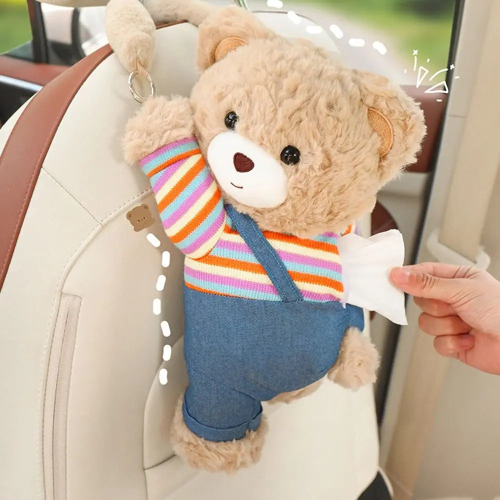 Cartoon Plush Bear Vehicle Tissue Bag Soft Creative Car Hanger Doll Zpaxo