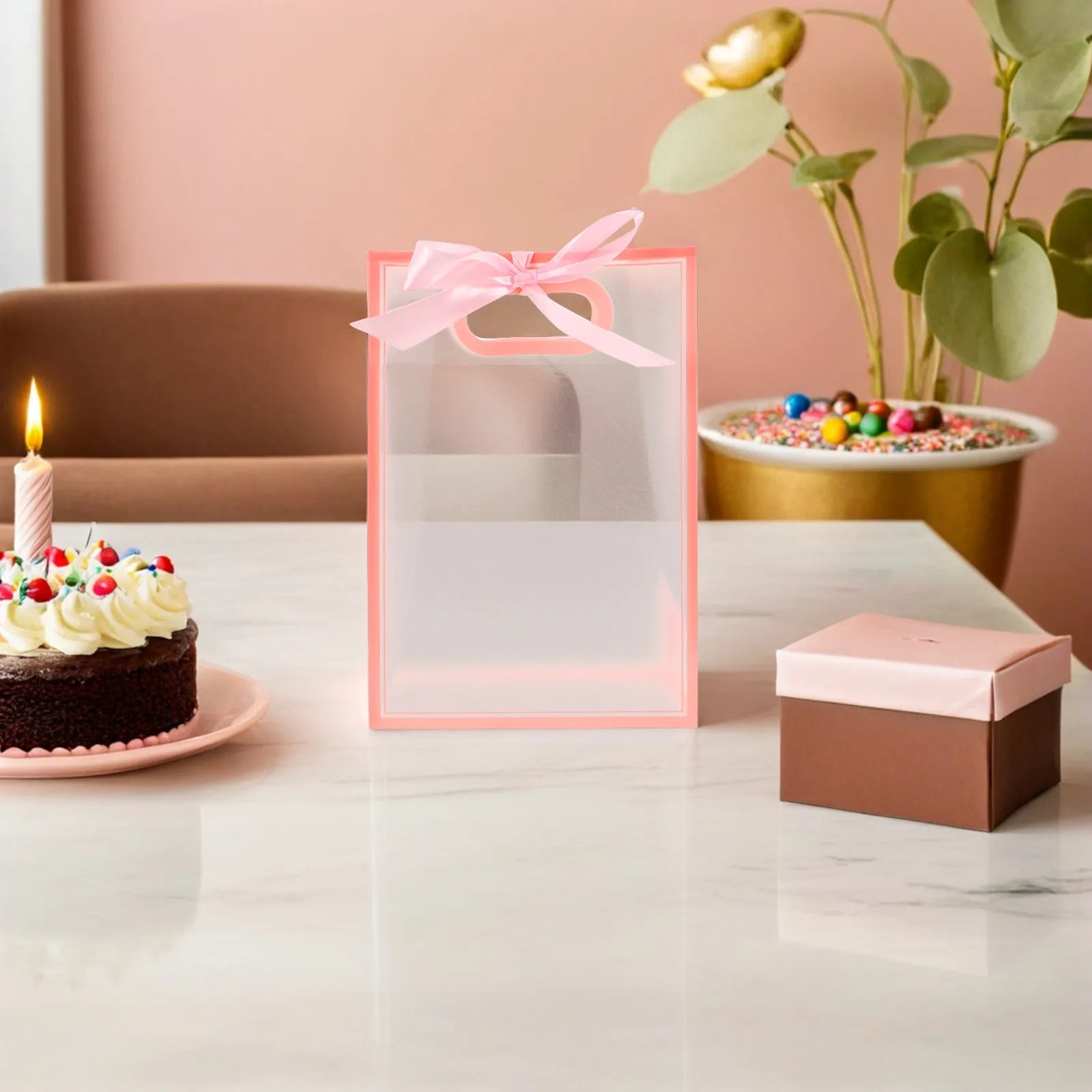 15Pcs Transparent Pink Reusable Gift Bags Foldable Party Favor Pouches Wedding Bridal Shower Birthday Treat Bags