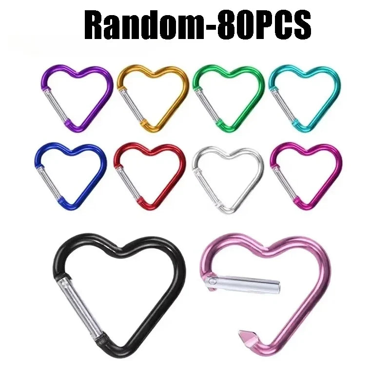 10- Heart Shaped Carabiner Aluminum Alloy Clip Backpack Water Bottle Zpaxo Random-80PCS