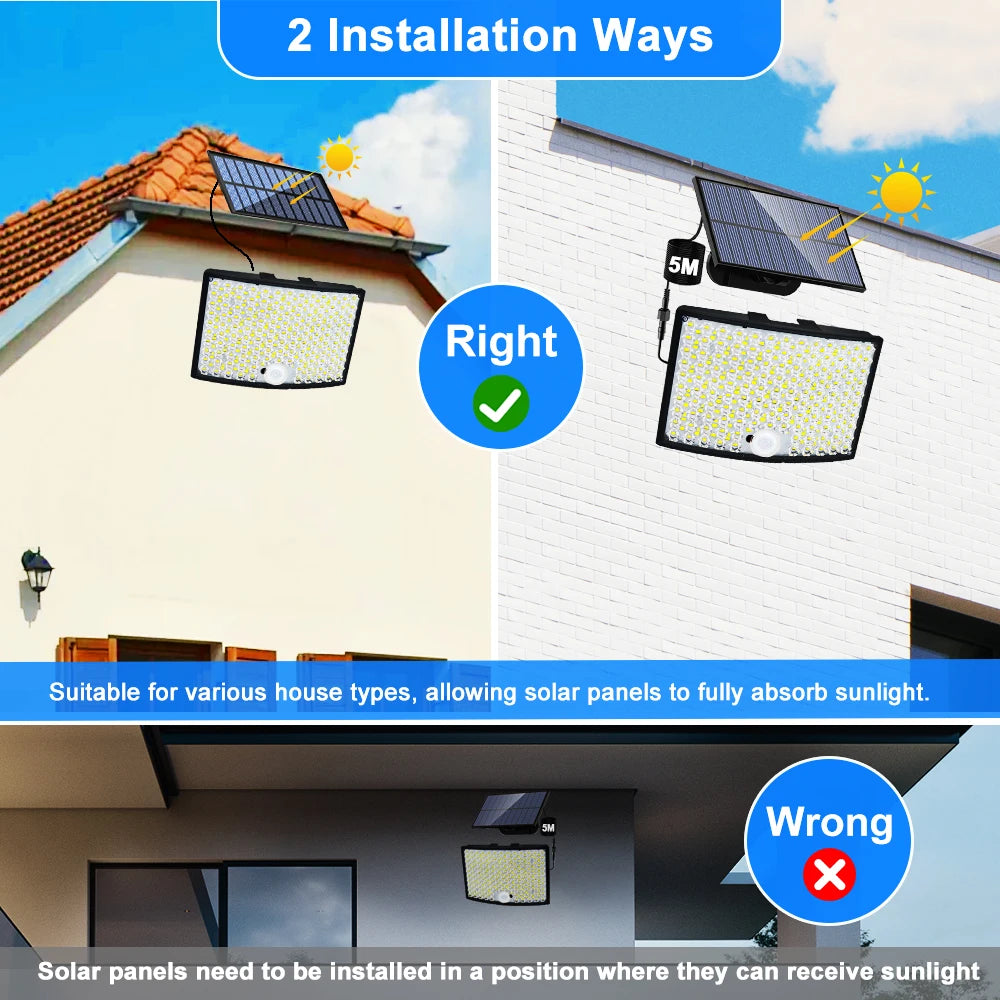 268LED Solar Powered Lights IP65 Waterproof 5 Modes Solar Motion Sensor Flood Lights For Garden Pathway Lighting Zpaxo
