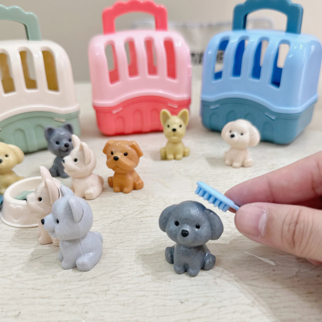 Cute Dog Pet Basket Family Toys Doll Cage Scene Playing Christmas