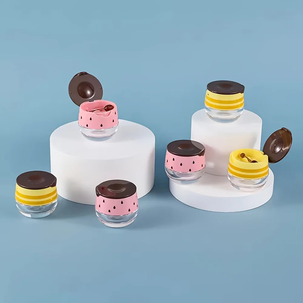 Pink Yellow Empty Plastic Lip Mask Jars Small Spoon Honey Balm Cans Zpaxo