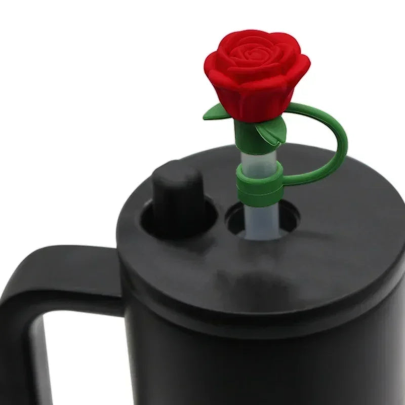 Rose Flower Silicone Straw Cap 9-10mm | Dustproof Plug Cover Straw Cap Accessory Zpaxo A