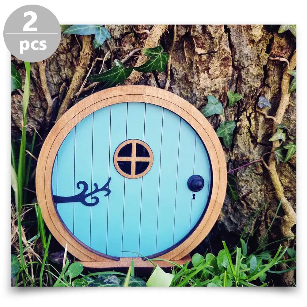 2Pcs Wooden Fairy Door Miniature Decor Fine Workmanship Lifelike Appearance Indoor Outdoor Mini Garden Accessory Gift Idea