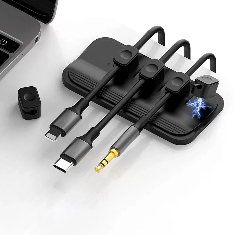 Car Mounted Magnetic Cable Management Silicone Clamp Desktop