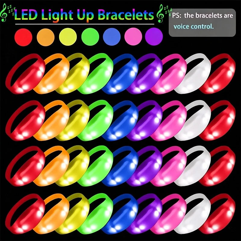 LED Light Up Bracelets Flashing Music Sound Activated Silicone
