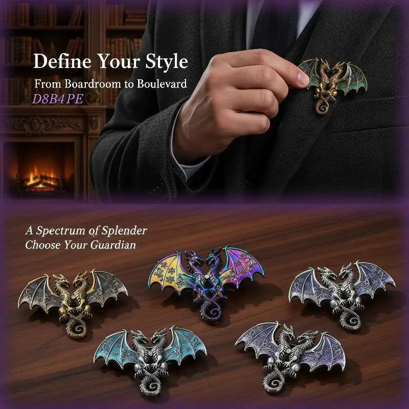 Anti-oxidation Metal Double Headed Dragon Brooch Unisex Animal Pin Zpaxo