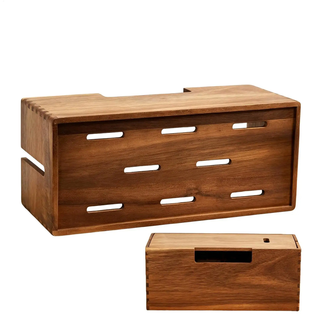 Wooden Cable Storage Box Power Line Storage Case Dustproof Charger Socket Organizer Wire Case Home Cable Winder Organizer Zpaxo
