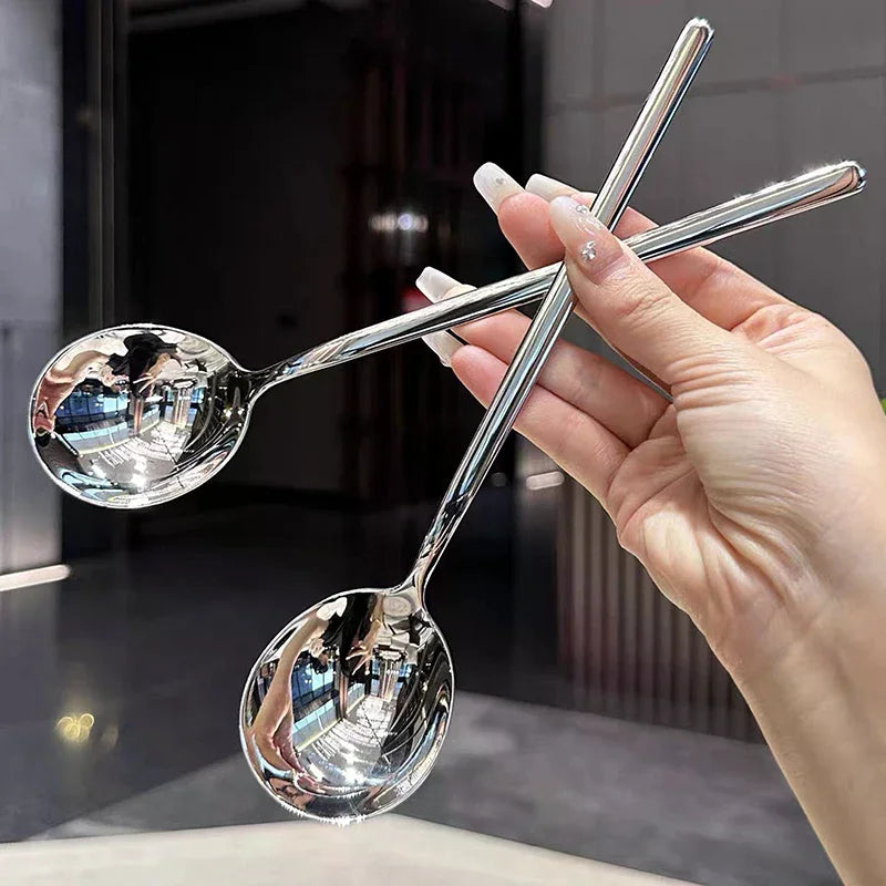 Meal Spoon Stainless Steel Household Dinner Korean Long Handle Zpaxo