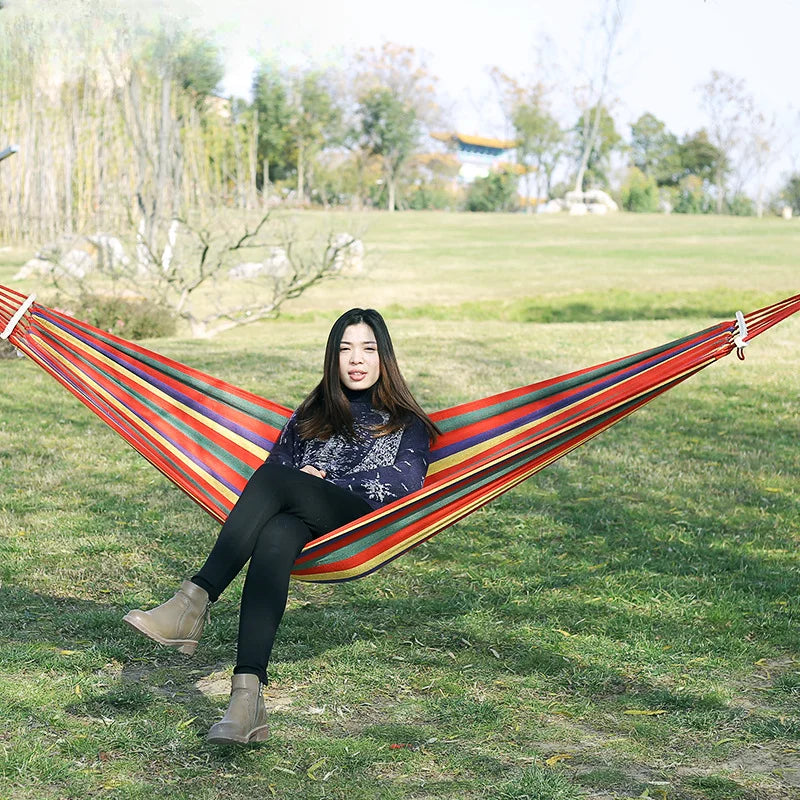 New Creative Canvas Single Hammock Outdoor Courtyard Sleeping Hammock Camping Indoor Children's Swing Thick Striped Hammock Zpaxo